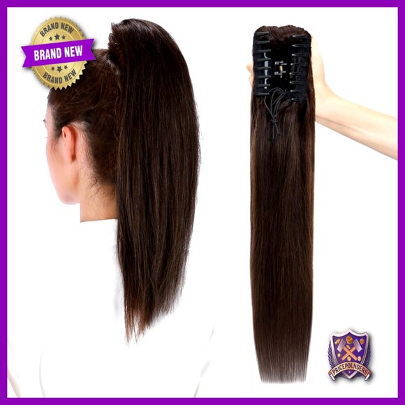 Human Hair Ponytail Extension 14 Inch 105g Clip-In Long Straight main image 4